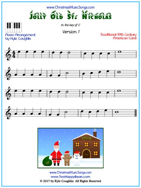 Jolly Old Saint Nicholas Piano Sheet Music Free Printable PDF