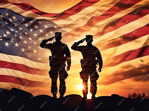 Premium Photo | Silhouettes of soldiers saluting the US flag