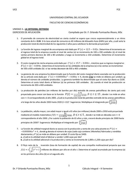 Unidad 3 Ejercicios De Aplicacion Uce Fce 1 Dr F Orlando Pumisacho