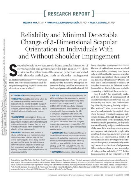 Pdf Reliability And Minimal Detectable Change Of Dimensional