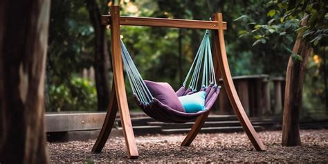 Premium Photo | A wooden swing chair in a park