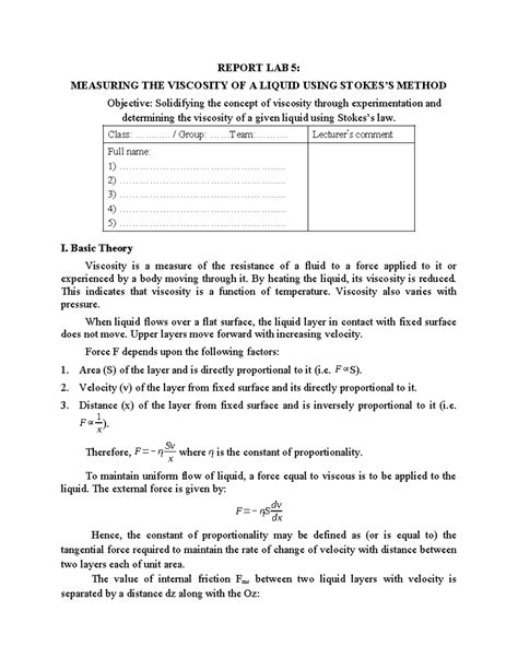 Report Lab 5 123 Report Lab 5 Measuring The Viscosity Of A Liquid