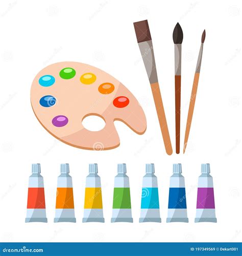 Painting Tools Elements Cartoon Colorful Vector Set Isolated On White