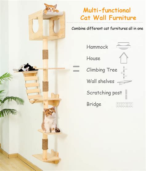 Cat Tree House Wall Mounted For Indoor Cats Climbing Shelves And