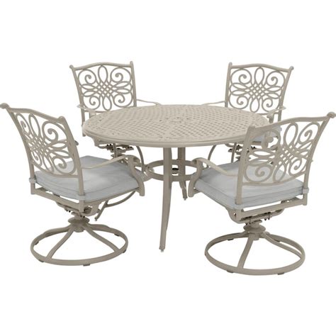 Hanover Traditions 5 Piece Tan Patio Dining Set Aluminum Round Table