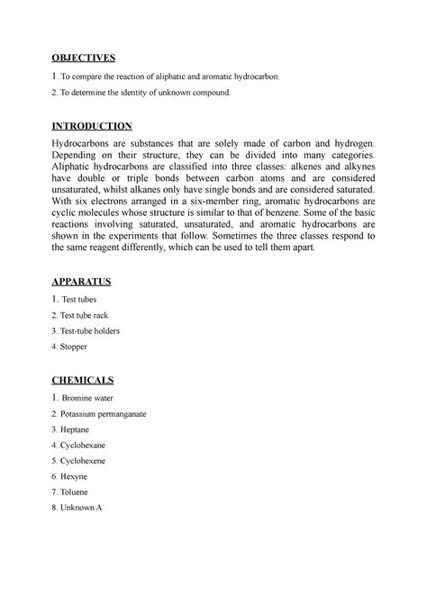 Chm Exp Intro Part Fixed Objectives To Compare The Reaction