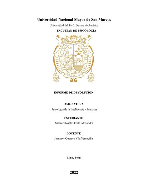 Universidad Nacional Mayor De San Marco 1 Universidad Nacional Mayor De San Marcos Universidad