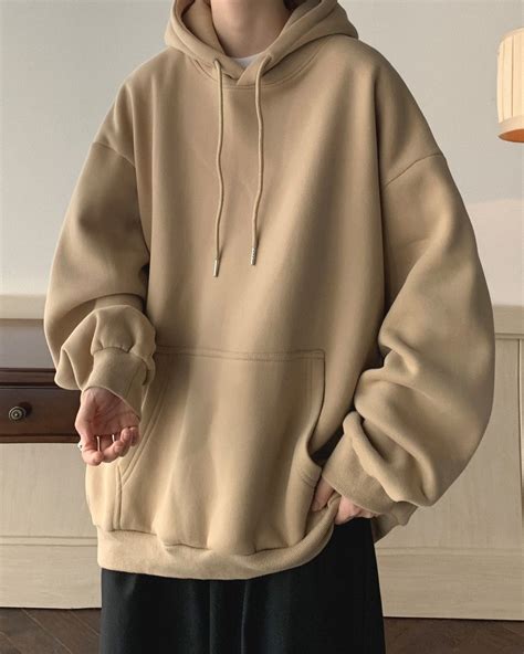 Beige Oversized Kangaroo Pocket Hoodie Jin Bts L Casual Long