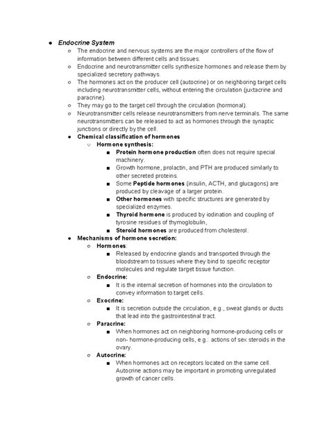 Physio Exam 5 Final Endocrine System The Endocrine And Nervous