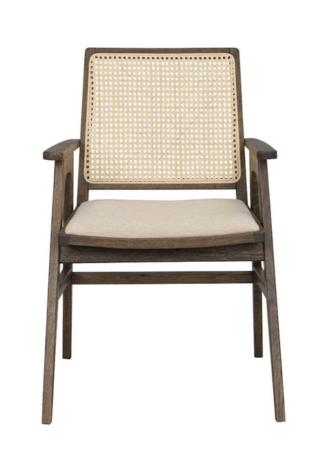 ROWICO Prestwick spisebordsstol m armlæn natur rattan beige stof