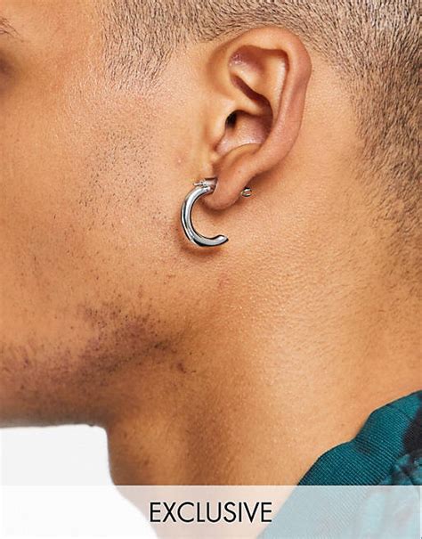 Designb London Chunky Hoop Earrings In Silver Exclusive To Asos Asos