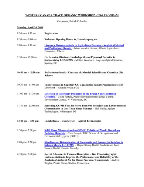 Program Canadian Trace Organic Workshop