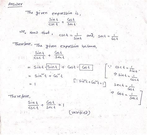 Solved Verify The Identity Sint Cost Csct Sect To Verify The