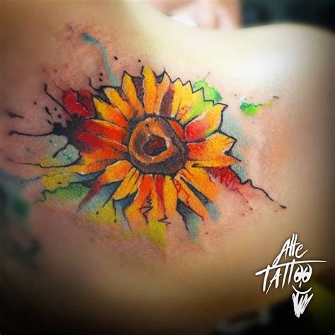 Vibrant Watercolor Sunflower Tattoo Inspiration