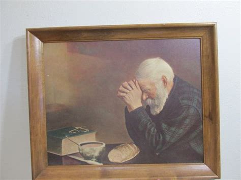 Vintage Picture Grace Old Man Praying Over Bread 16 X 20 Etsy