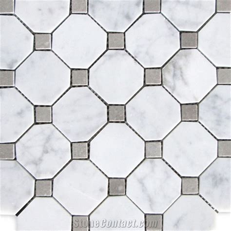 Carrara White 2 Inch Octagon Mosaic Tile Gray Dots From China