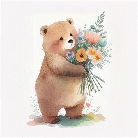 Premium Ai Image Teddy Bear With A Bouquet Of Flowers Character