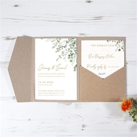 Foil Pocketfold Wedding Invitations Classic Eucalyptus