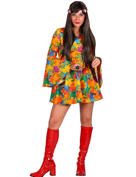 Hippie Kost M Daisy F R Damen Orange Er Er Jahre Flower Kleid