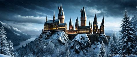 Winter Hogwarts Castle in Harry Potter | Stable Diffusion Online