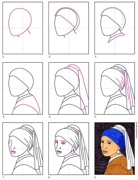 Easy How To Draw The Girl With A Pearl Earring Like Vermeer Tutorial