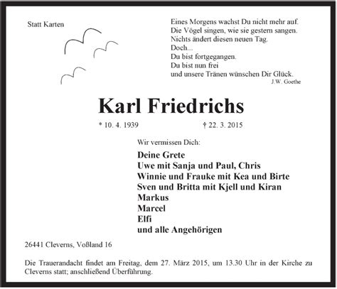 Traueranzeigen Von Karl Friedrichs Nordwest Trauer De