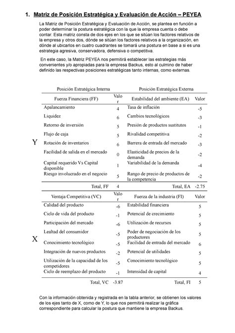 Peyea Backus Matriz De Posici N Estrat Gica Y Evaluaci N De Acci N