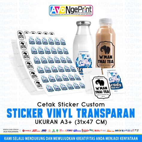 Jual Cetak Stiker Transparan Bening A3 Sticker Botol Minuman Plastik Kota Bekasi