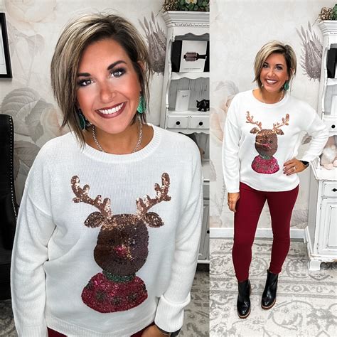 Christmas Rudolph Sequin Sweater - Ivory