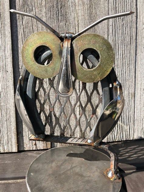 Hand Made Metal Owl Created With A Horseshoewashersspoonsand Other