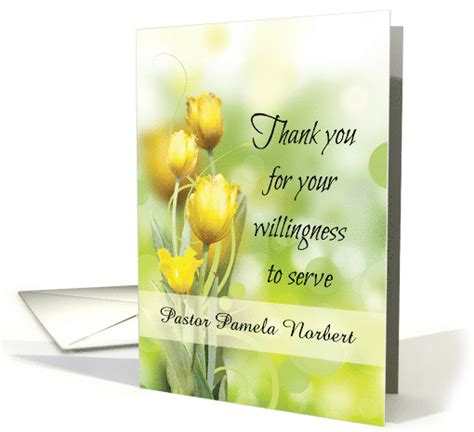 Thank You For Ministry In Serving Yellow Tulip Flowers On Green Card