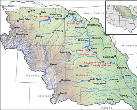 Mainstem Missouri River Dams Red And Missouri River Watershed Shaded