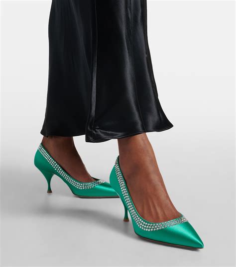 Crystal Embellished Satin Pumps In Blue Miu Miu Mytheresa