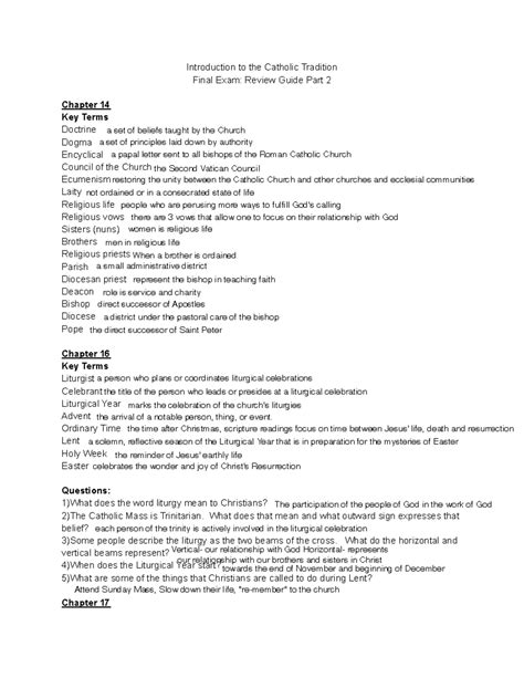 Introduction To Catholicism Study Guide Answers