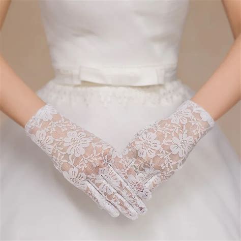 Short Lace Gloves Wrist Length Finger White Bridal White Short Gloves