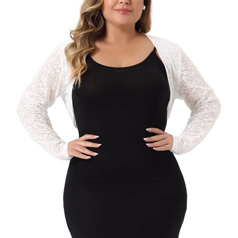 Unique Bargains Women Plus Size Sheer Open Front Cropped Long Sleeve