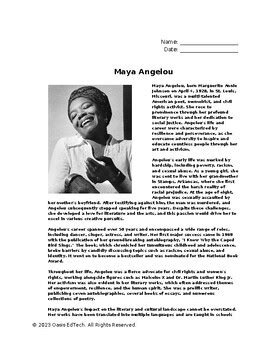 Maya Angelou Q A Worksheet By Oasis Edtech Tpt