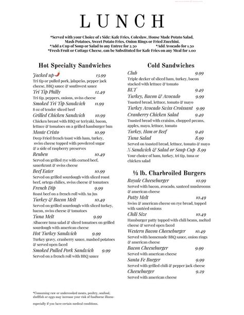 Menu At Kafe Royale Restaurant Calimesa