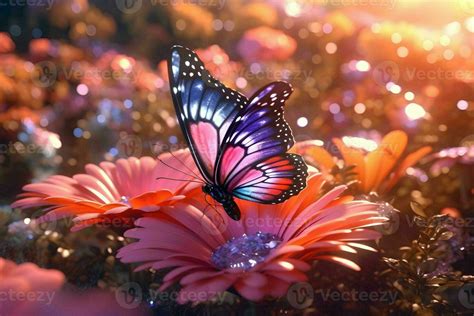 a butterfly on sunflower with blurry background. Nature stock image of a closeup insect. ai ...