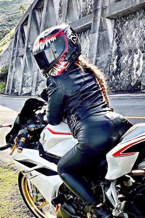 Hot Biker Girl Wearing A Super Cool Hjc Venom Motorcycle Helmet Biker