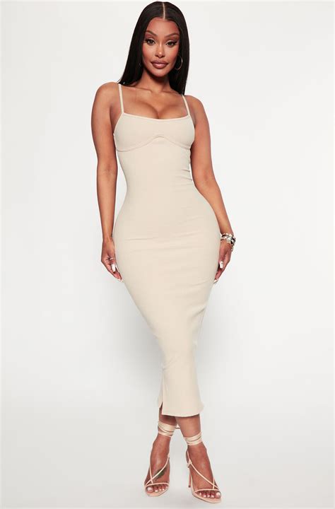 Mercedes Snatched Midi Dress Cream Fashion Nova