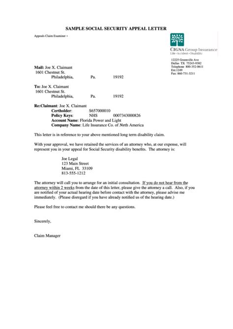 Social Security Disability Appeal Letter Sample