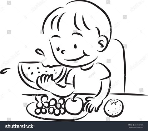 Boy Eating Fruits Stock Vector 212076181 - Shutterstock