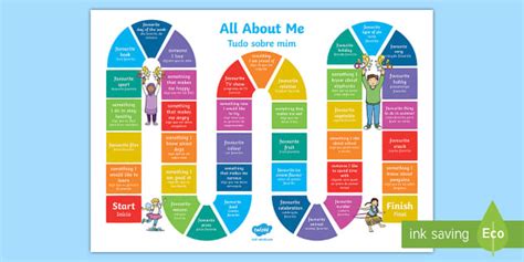 All About Me Board Game English Portuguese Teacher Made