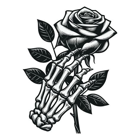Premium Vector | Skeleton hand holding rose flower vector illustration