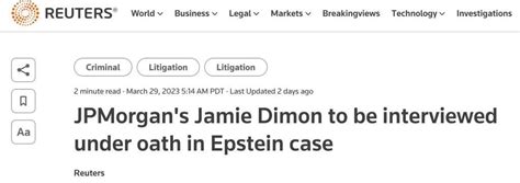 Jamie Dimon To Be Interviewed Under Oath In Epstein Sex Trafficking Case