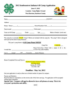 Fillable Online Ag Purdue Dearborn County H Camp Application