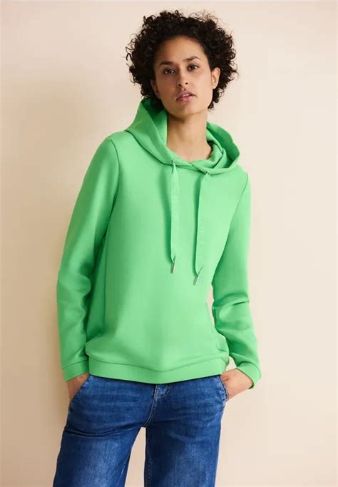 STREET ONE Sweat shirt à capuche doux pour femmes en Vert STREET ONE