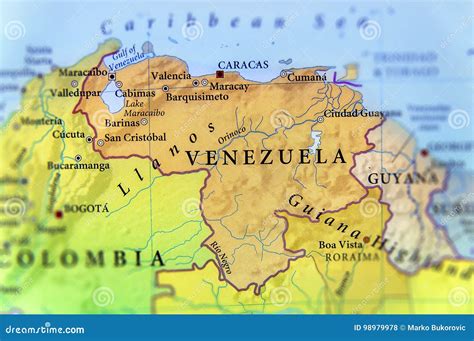 Geographic Map of Venezuela Countries with Important Cities Stock Photo ...