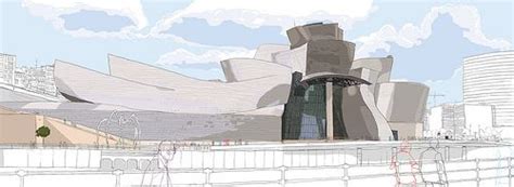 Guggenheim Bilbao 40x120cm Print Architectural Illustration Urban